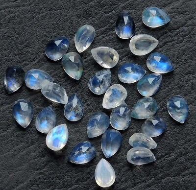 #ad Natural Rainbow Moonstone Gemstone Loose Pear Faceted From India 10x14mm $261.67