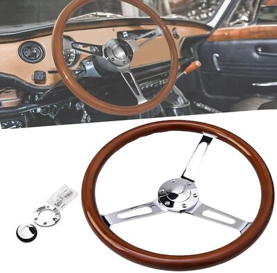 #ad SUVAUTO 14quot; Wooden Grip Steering Wheel classic Wood amp; Horn Kit 350mm 6 Hole $54.70