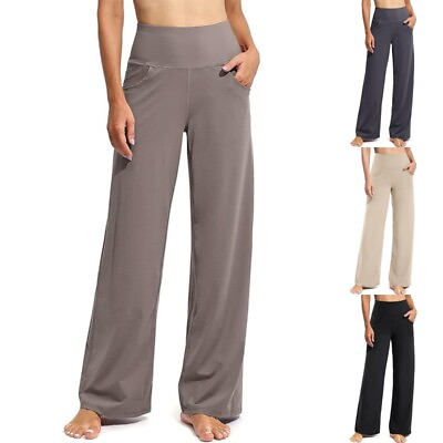 #ad Ladies Yoga Pant High Waist Pants Women Lounge Daily Wear Wide Leg Trousers $29.19