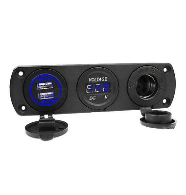 #ad 3in1 Dual USB 3.1A Car Charger Socket Panel Blue LED Voltmeter Cigarette Lighter $16.32