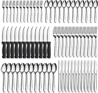 #ad 72Pcs Silverware Set Stainless Steel Flatware Set for 12 Cutlery Kitchen Utensil $38.94