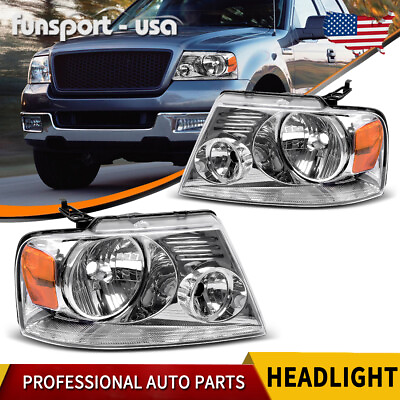#ad For 2004 2008 Ford F150 Headlights Assembly Chrome Housing Amber Reflector $60.99
