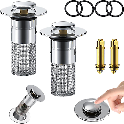 #ad 2Pcs Bathroom Sink Hair Catcher Pop Up Drain Filter with Stainless Steel Basket $19.34
