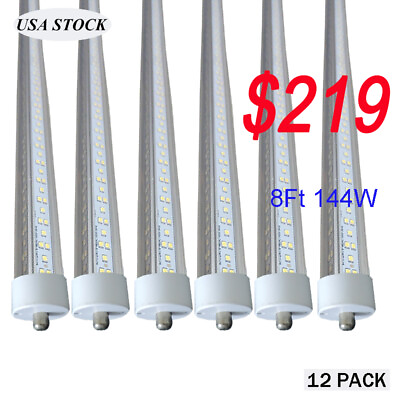 #ad 12Pcs T8 8FT 144W LED Tube Light FA8 Single Pin 8 Foot LED Shop Light Bulb 6500K $219.99