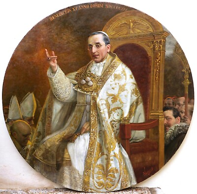 #ad French Oil Painting Italian Portrait Pope Benedict XV Oil Canvas Tondo $12783.60
