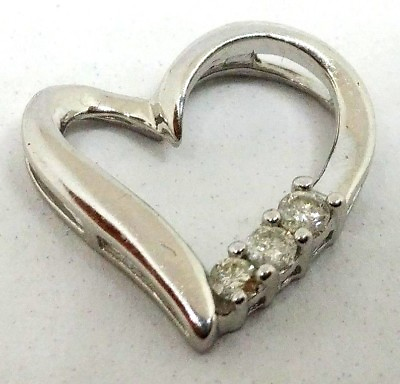 #ad 10K White Gold Heart Pendant with Diamonds 0.04 CWT small $75.00