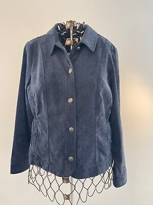 #ad Christopher Banks Top Jacket Corduroy Button Front Soft Stretch Blue Sz M $19.99