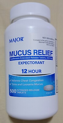 #ad MAJOR Mucus Relief Guaifenesin 600mg 12 Hr Extended Release 500 Count Bottle $65.49