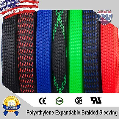 #ad ALL SIZES amp; COLORS 5#x27; FT 100 Feet Expandable Cable Sleeving Braided Tubing LOT $10.50