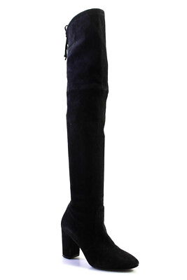 #ad Stuart Weitzman Womens Suede Tied Over Knee High Block Heeled Boots Black Size 7 $85.39