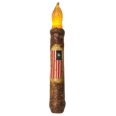 #ad NEW FLAG TIMER TAPER CANDLE BURNT MUSTARD Prim Grungy 6.5quot; Rustic STAR STRIPES $8.05