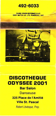 #ad Quebec Canada Discotheque Odyssee 2001 Bar Lounge Vintage Matchbook Cover $9.99