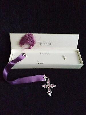 #ad Vintage Trifari Bookmark Purple Crystal Cross WITH BOX Very Pretty amp; Unique Gift $17.99