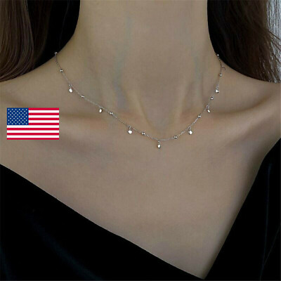 #ad 925 Silver Geometric Round Choker Clavicle Pendant Charm Women Chain Necklace $2.02