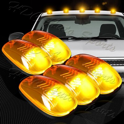 #ad 5pcs Roof Top Cab Marker Running LED Strobe Lights Set Amber Lens White Warning $31.99