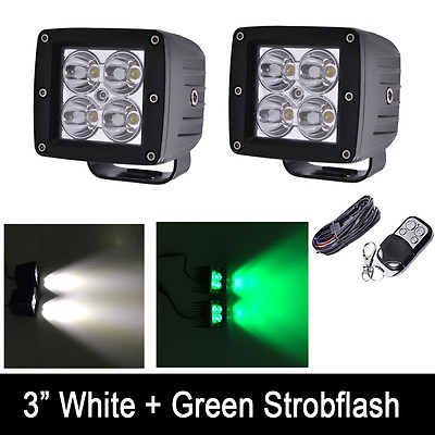 Pair 24W White Green Strobe Off road Led Work Light Cube 3X3quot; Pods amp; Wiring Kits $105.59