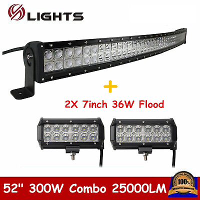 52In 300W Curved LED Light Bar7quot; 36W Offroad Fits Jeep Boat 4WD RZR SUV 54 $83.30