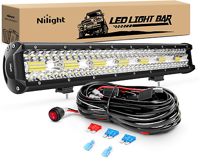 #ad LED Light Bar 20 Inch 420W Triple Row Flood Spot Combo 42000LM Wiring Harness $84.99