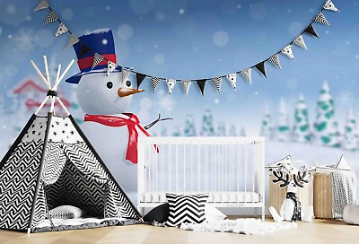 #ad 3D Snowman Snow House Tree Self adhesive Removeable Wallpaper Wall Mural1 2711 $249.99