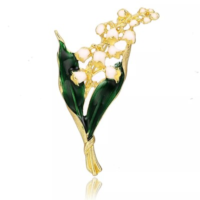 #ad ZARD Lily of the Valley Flower Enamel Brooch Spring Pin $14.94