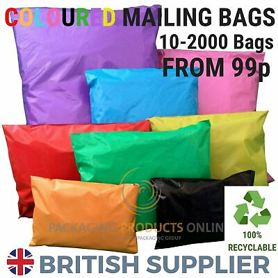 #ad Coloured Mailing Bags Strong Polythene Postage Parcel Postal Seal Mixed All Size GBP 146.63