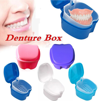 #ad Denture Bath Case Cup Box Holder Storage Soak Container for Travel 3 Colors # $4.32