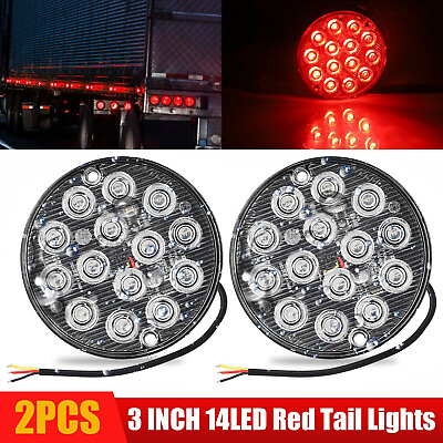 #ad 2PC 3quot;inch Round 14 SMD LED Truck Trailer Stop Turn Tail Brake Lights Waterproof $12.98