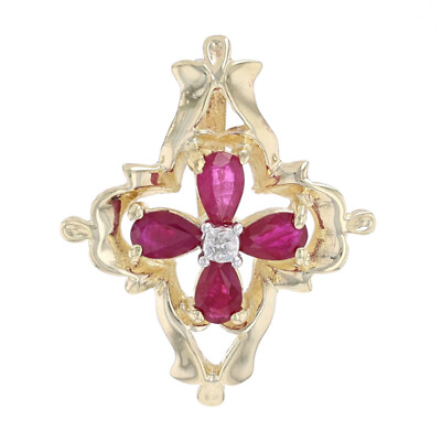 #ad Yellow Gold Synthetic Ruby amp; Diamond Floral Cross Pendant 10k Pear 1.20ctw Faith $119.99