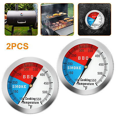 #ad 2Pcs 2quot; Temperature Thermometer Gauge BBQ Grill Smoker Pit Thermostat Waterproof $9.98