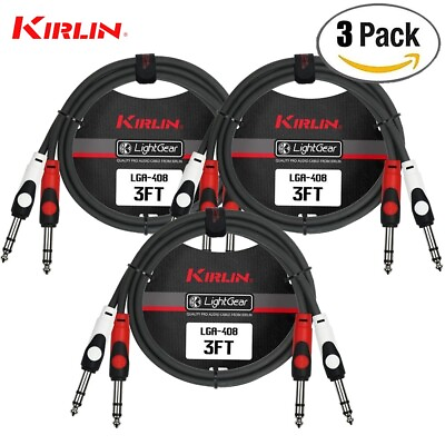 #ad 3 PACK Kirlin 3FT Light Gear Dual 1 4quot; TRS to Same Patch Cable LGA 408 03 $24.95