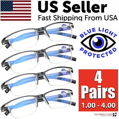 #ad 4 Pairs Anti Blue Light Reading Glasses HD Lenses Spring Hinge Readers Unisex $14.49