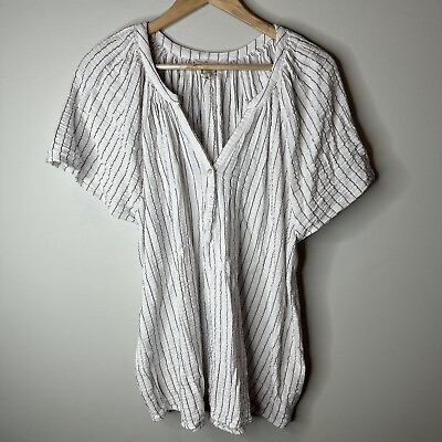 #ad Joie Womens Plus White Striped V Neck Short Sleeve Beach Gauze Top Size 3X $24.99
