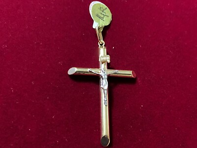 #ad 14k Gold gold CROSS pendant charm 14kt real gold JESUS Cross Charm Twotone $269.99
