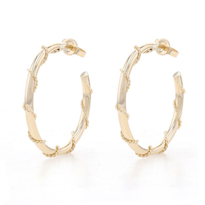#ad Yellow Gold Nautical Rope Half Hoop Earrings 14k Pierced $199.99