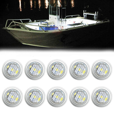 #ad 10x White Marine Boat LED Courtesy Lights Stair Deck Garden Light Stainless Base $12.86