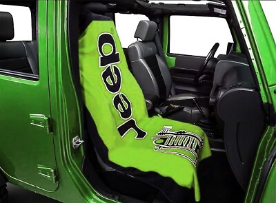 #ad 1 Jeep Towel2Go Seat Cover Lime Green With Jeep Logo Fits All Jeep Models $41.95