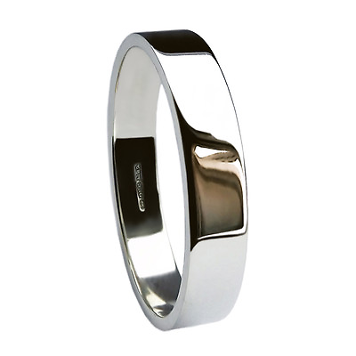 #ad 4mm 950 Platinum Wedding Rings Flat Profile UK Hallmarked Heavy Bands 5.4 7.0g GBP 462.12