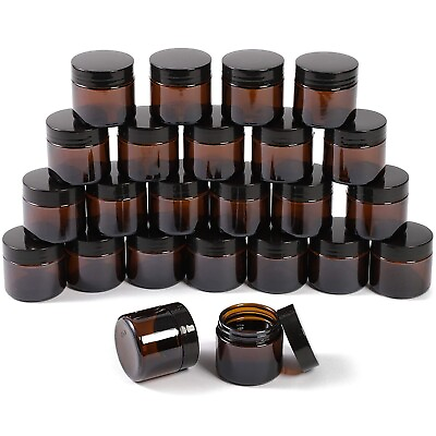 24 Pack 2 oz Amber Glass Jars with Lids and 6 Spatulas for Storing Makeup Liquid $25.99