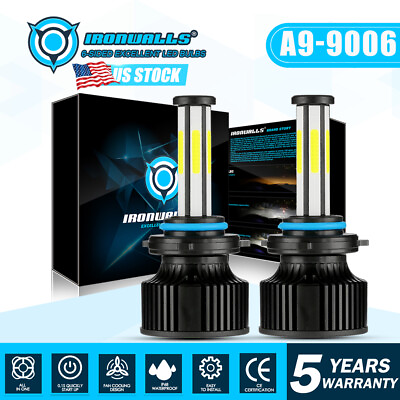 #ad 6 sides 9006 HB4 LED Headlight Bulbs Conversion Kit High Low Beam 6500K White 2x $24.99