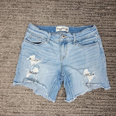 #ad Abercrombie Kids Jeans Size 9 10 Girls Youth Cuff Shorts Distress Blue Denim $15.99