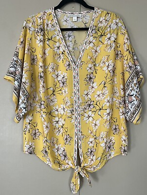 #ad Chelsea amp; Violet Top Size L Oversized Kimono Sleeves Boho Multicolor Tie Front $19.98