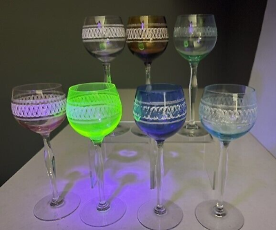 #ad Set of 7 Colorful Glass Wine Goblets One Glows $39.99