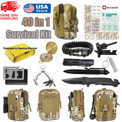 40 in 1 Emergency Survival Kit Outdoor Camping Military Tactical Gear Backpack $32.99