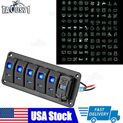 #ad 6 Gang Toggle Rocker Switch Panel Dual USB For Car Boat Marine Golf Truck Blue $21.61