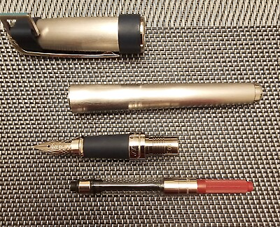 #ad STDupont fountain pen Olympio Palladium and navy rubber fountain pen Medium... $400.00