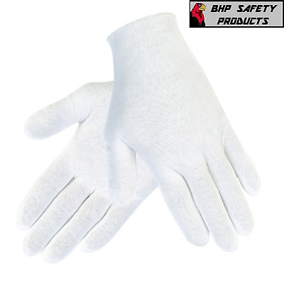 #ad 12 PAIR 1DZ WHITE INSPECTION COTTON LISLE GLOVES COIN JEWELRY LIGHTWEIGHT $8.75