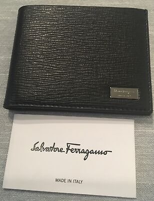 #ad Salvatore Ferragamo Revival Embossed BLACK GRAY Leather Bifold Wallet ***495$*** $325.00