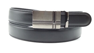 #ad Men Black Leather Belt with Smoke Automatic Ratchet Buckle Size 44quot; #67 $14.68
