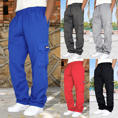 #ad Mens Cargo Pants Joggers Elasticated Waist Combat Trousers Tracksuit Bottoms US $32.39