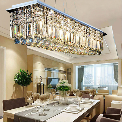 #ad Modern Luxury Rectangular Raindrop K9 Crystal Chandelier Pendant Ceiling Light $147.41